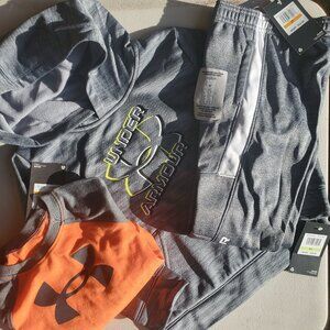 Under Armour Boys 3T Joggers and Dri-fit Top w/ 4T Hoodie Sweatshirt Gray
